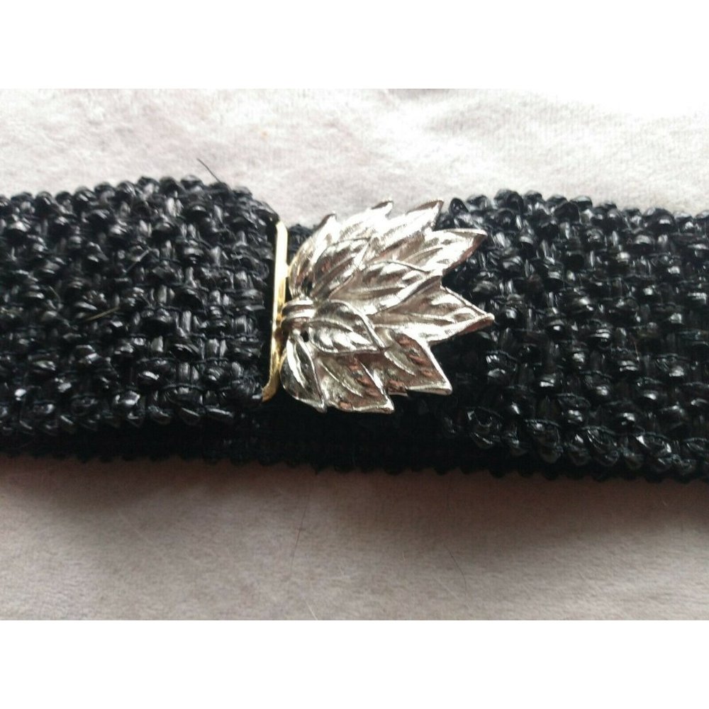 Large Vtg MIMI DI N Signed Dated 1976 Silver Tone Leaves Belt black Buckle